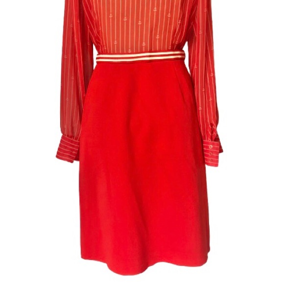 Vintage 70s Red Belted A-Line ILGWU USA Made Midi Skirt - Picture 9 of 14